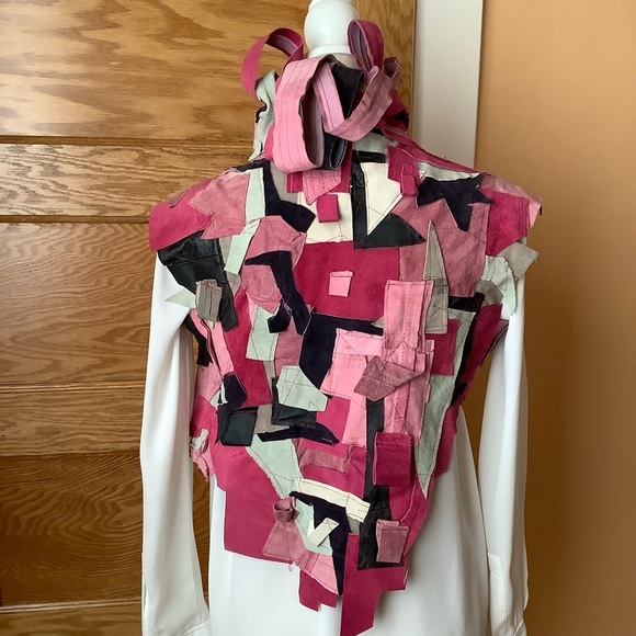 LOVEMATTERS Designer Deconstructed Pink Suede Patchwork Vest - Picture 4 of 15